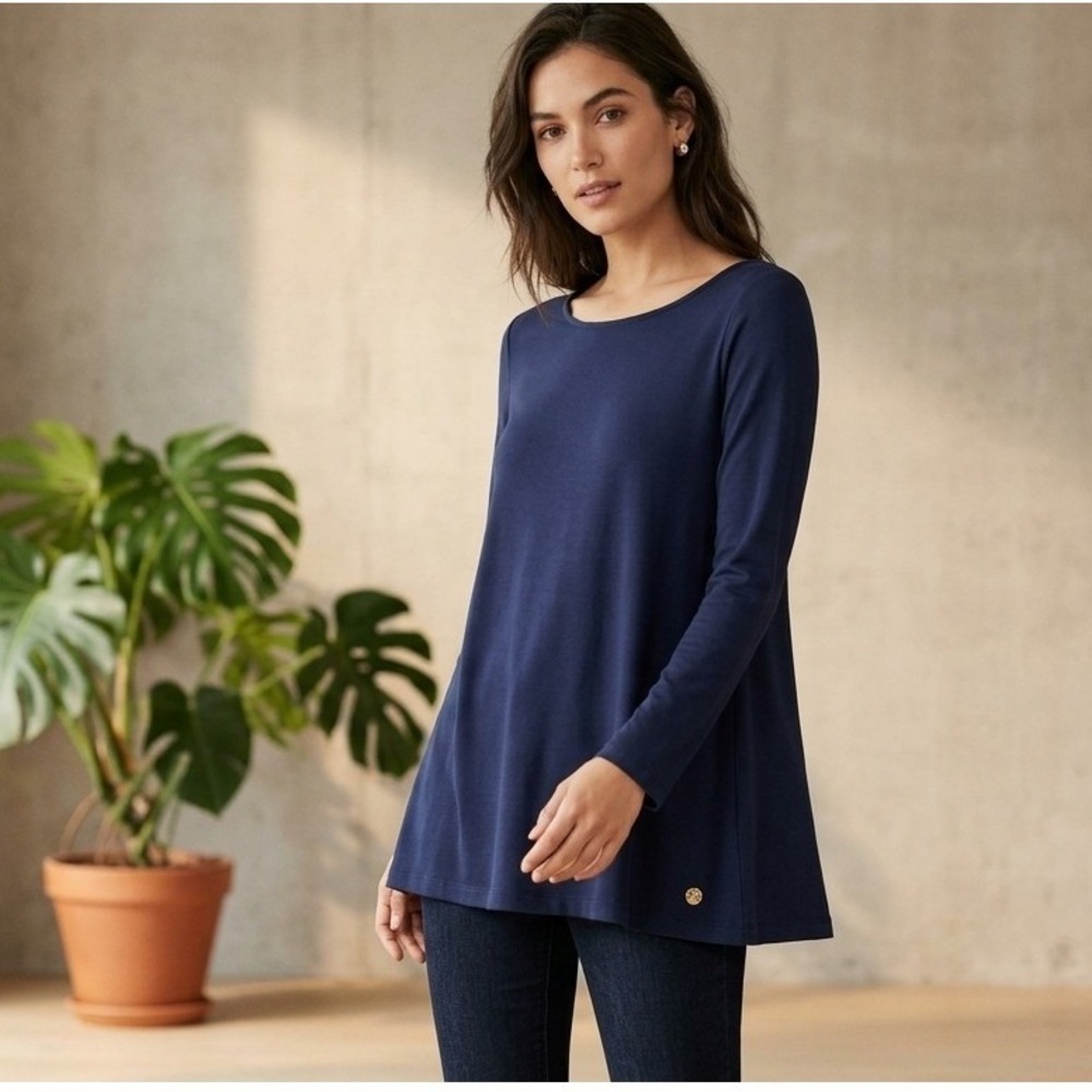 Lilly Pulitzer Navy Blue Long Sleeve Lattice Back Knit Top Size M